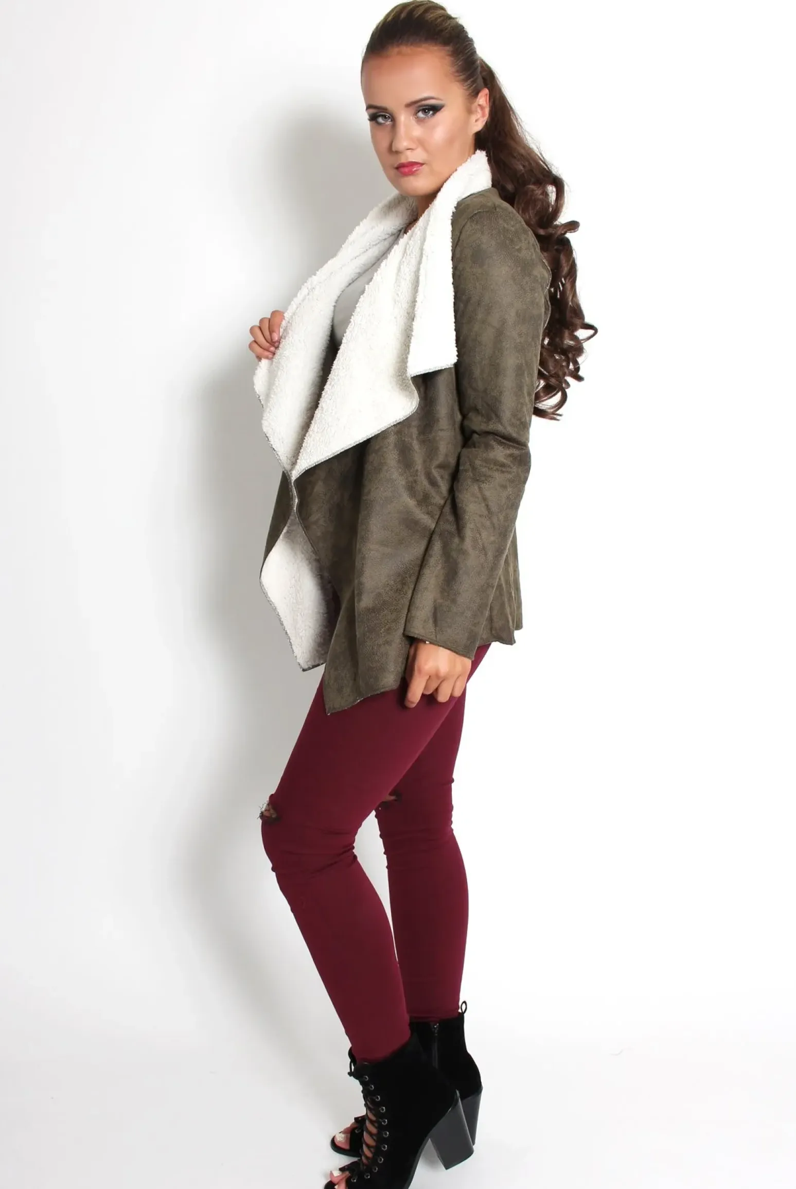 Rebellious Fashion Vanessa Khaki Suede Fur Lined Jacket