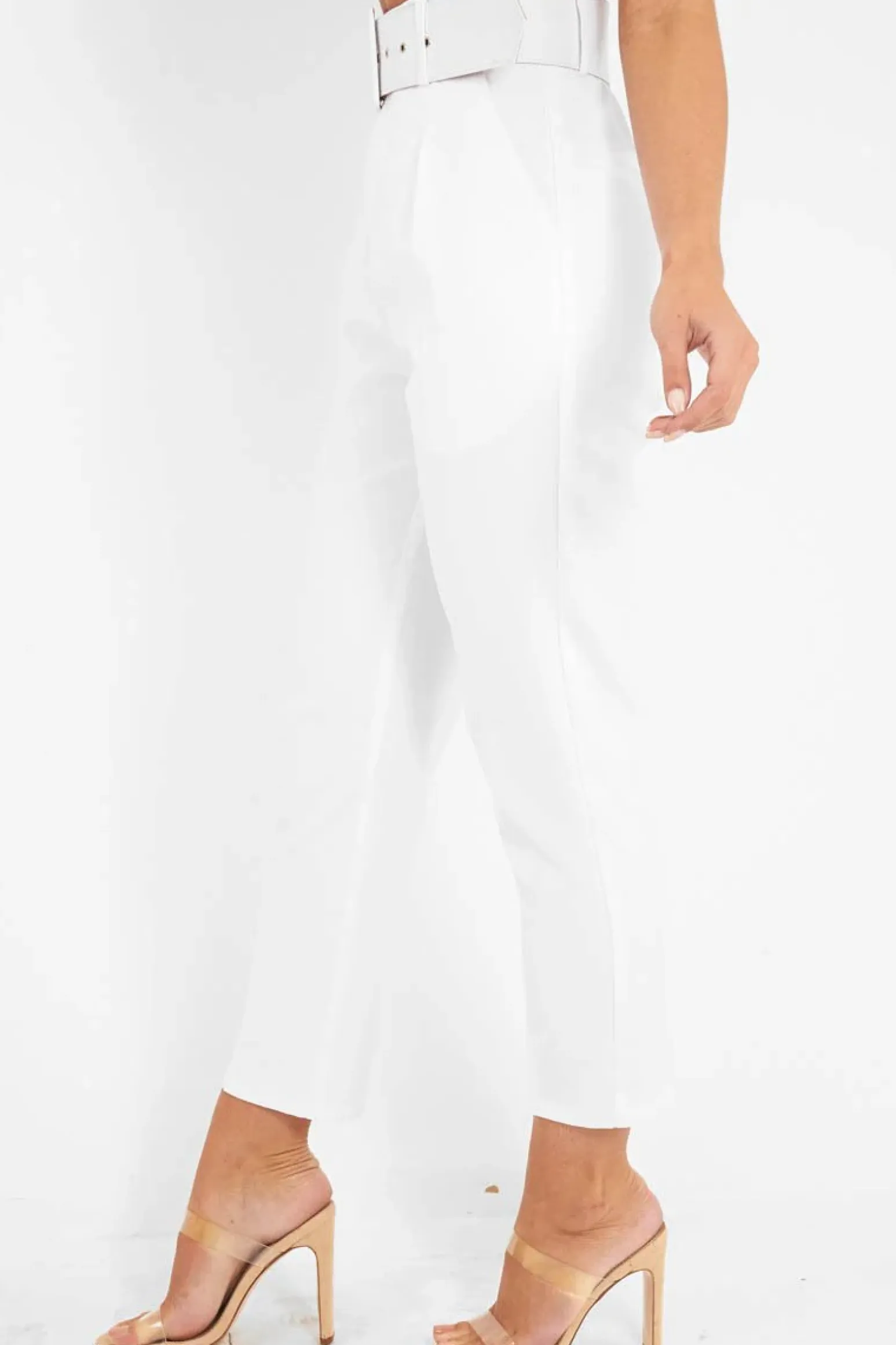 Rebellious Fashion VD - White Belted Tapered Peg Trousers - Jessika