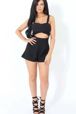 Rebellious Fashion Veronica Black Cut Out Playsuit