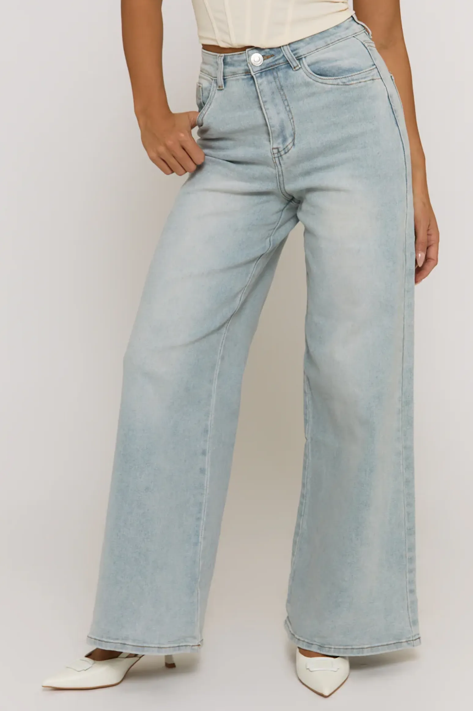 Rebellious Fashion Vintage Blue Stretch Wide Leg Jeans - Derry