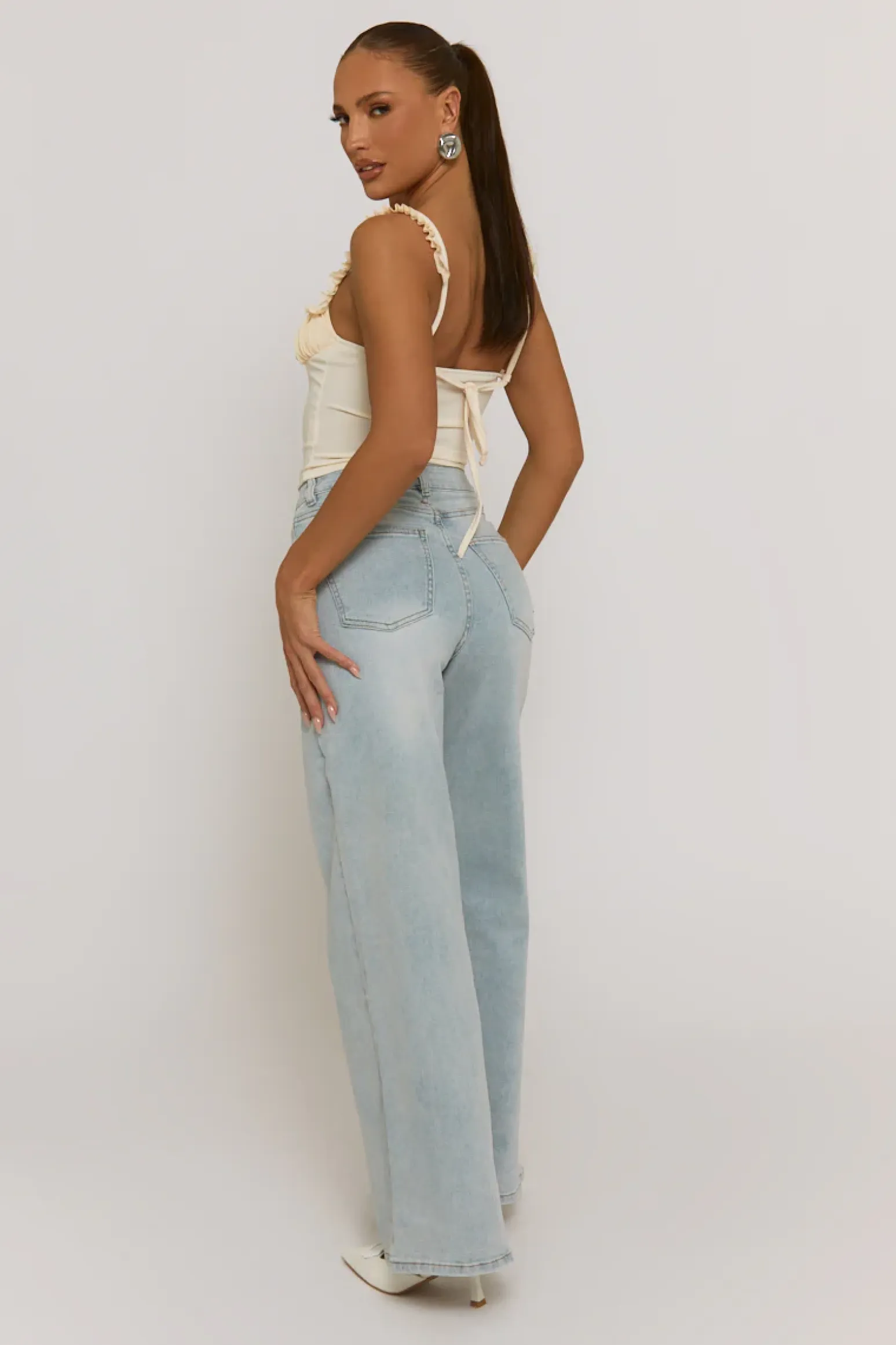 Rebellious Fashion Vintage Blue Stretch Wide Leg Jeans - Derry