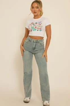Rebellious Fashion Vintage Light Blue Washed Stretch Straight Leg Frayed Hem Jeans - Scarlett