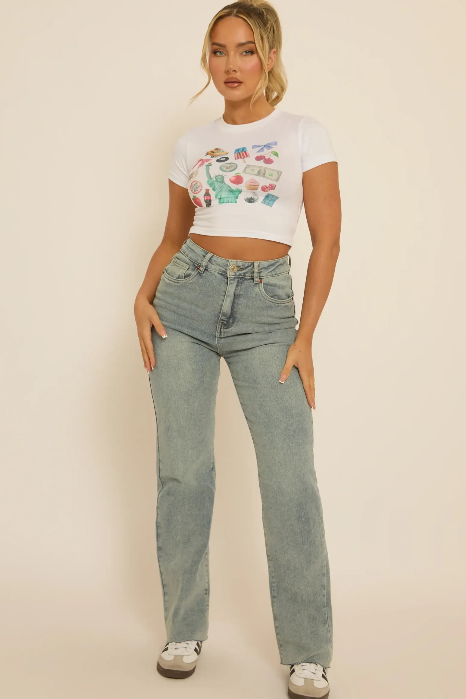 Rebellious Fashion Vintage Light Blue Washed Stretch Straight Leg Frayed Hem Jeans - Scarlett