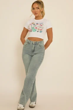 Rebellious Fashion Vintage Light Blue Washed Stretch Straight Leg Frayed Hem Jeans - Scarlett