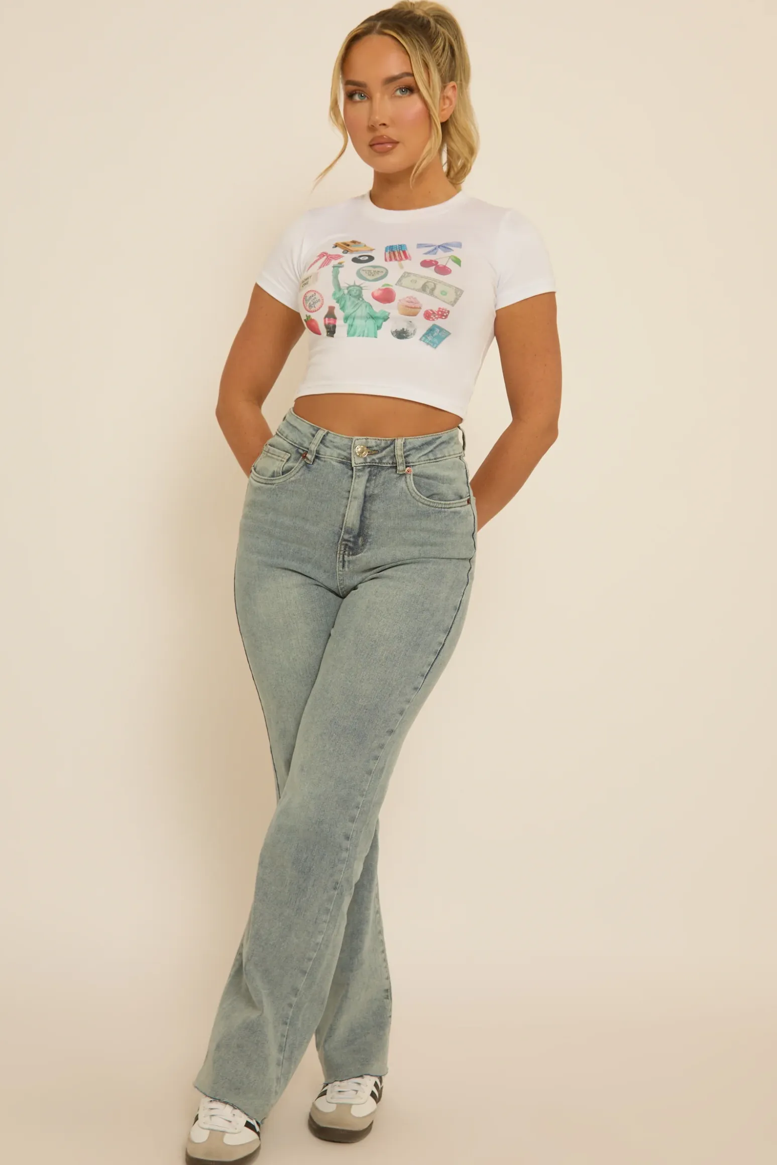 Rebellious Fashion Vintage Light Blue Washed Stretch Straight Leg Frayed Hem Jeans - Scarlett