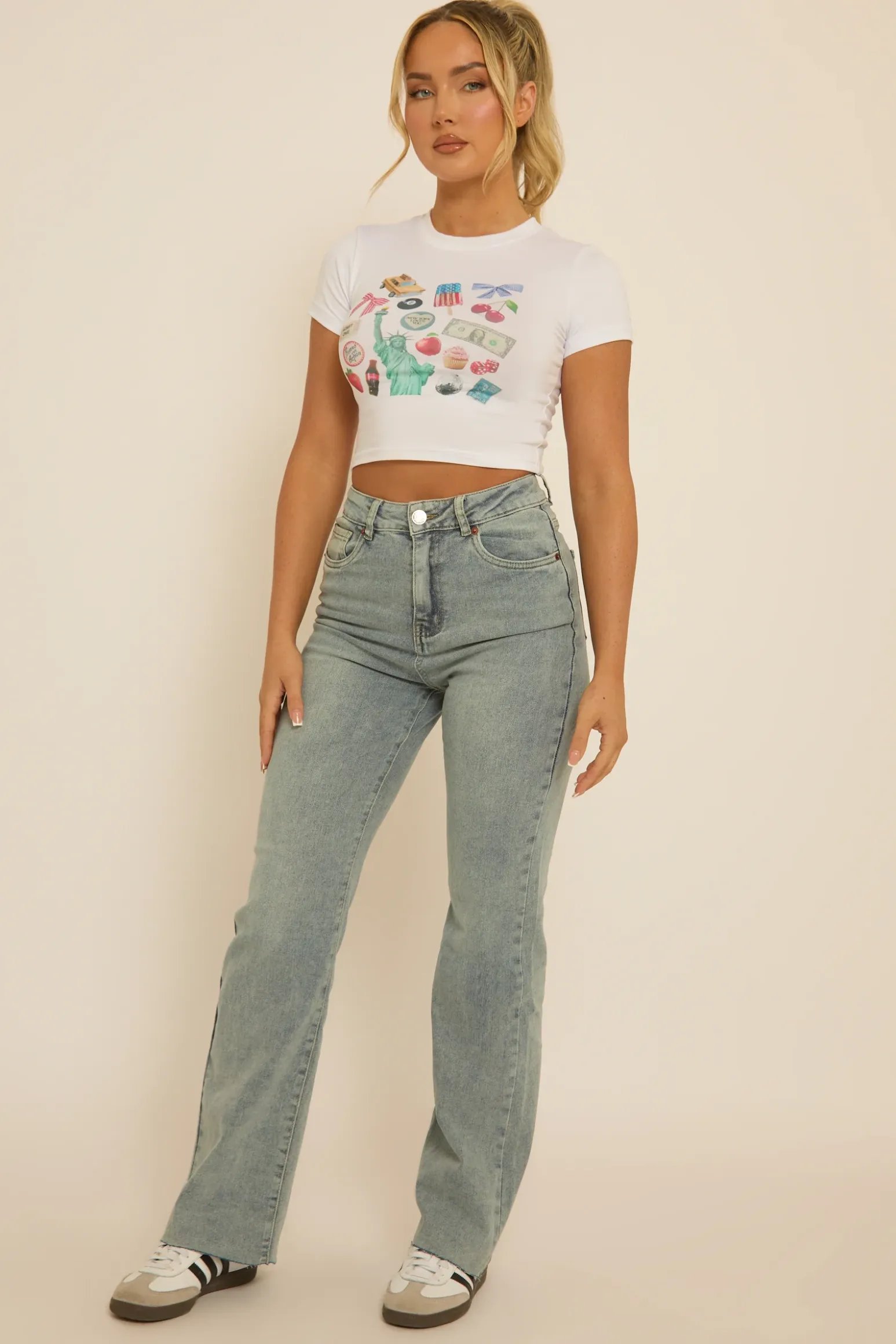 Rebellious Fashion Vintage Light Blue Washed Stretch Straight Leg Frayed Hem Jeans - Scarlett