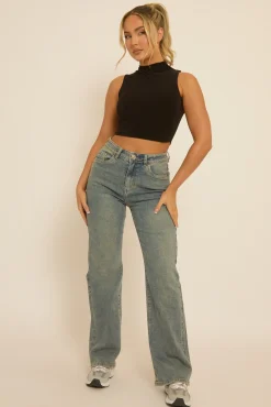 Rebellious Fashion Washed Acid Blue Stretch Straight Leg Jeans - Scarlett