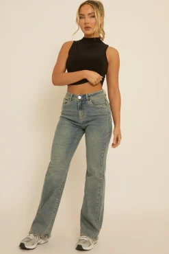 Rebellious Fashion Washed Acid Blue Stretch Straight Leg Jeans - Scarlett