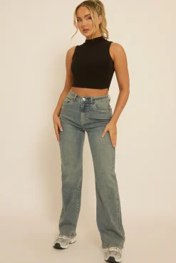 Rebellious Fashion Washed Acid Blue Stretch Straight Leg Jeans - Scarlett