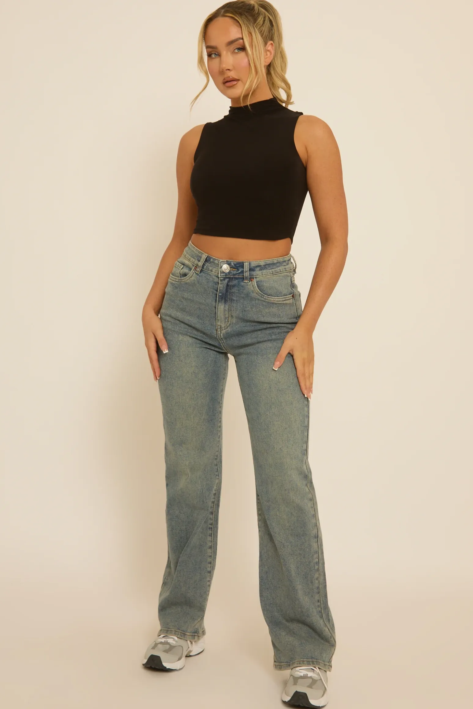 Rebellious Fashion Washed Acid Blue Stretch Straight Leg Jeans - Scarlett