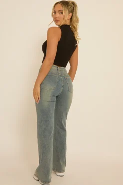 Rebellious Fashion Washed Acid Blue Stretch Straight Leg Jeans - Scarlett