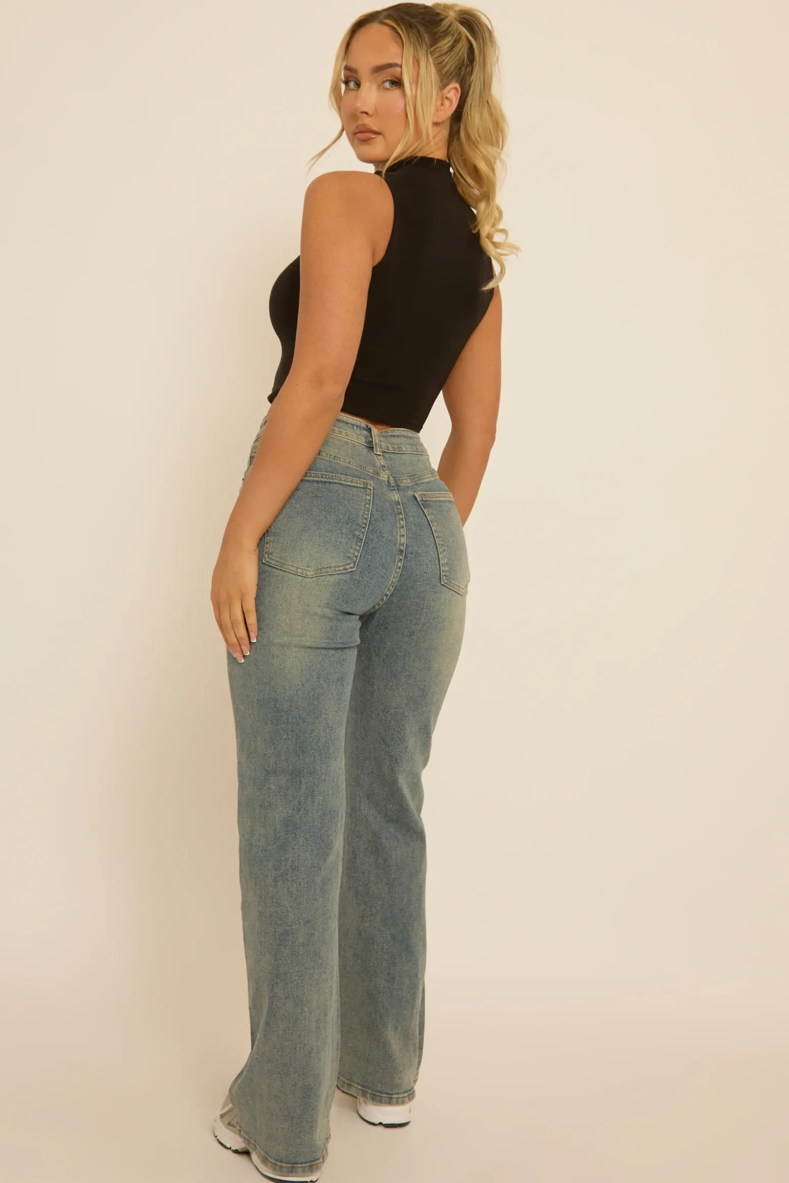 Rebellious Fashion Washed Acid Blue Stretch Straight Leg Jeans - Scarlett