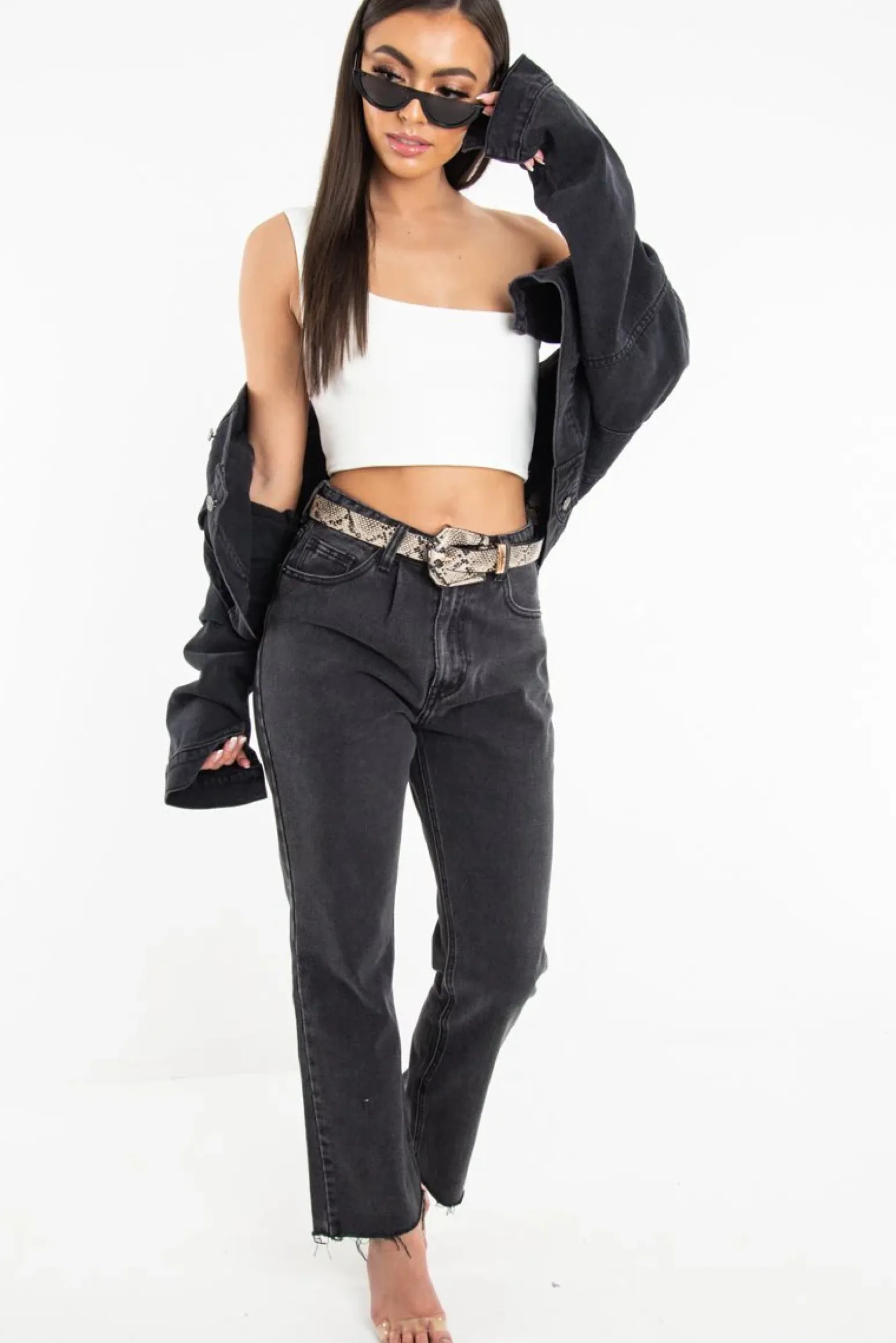 Rebellious Fashion Washed Black Crop Denim Jacket - Nianna