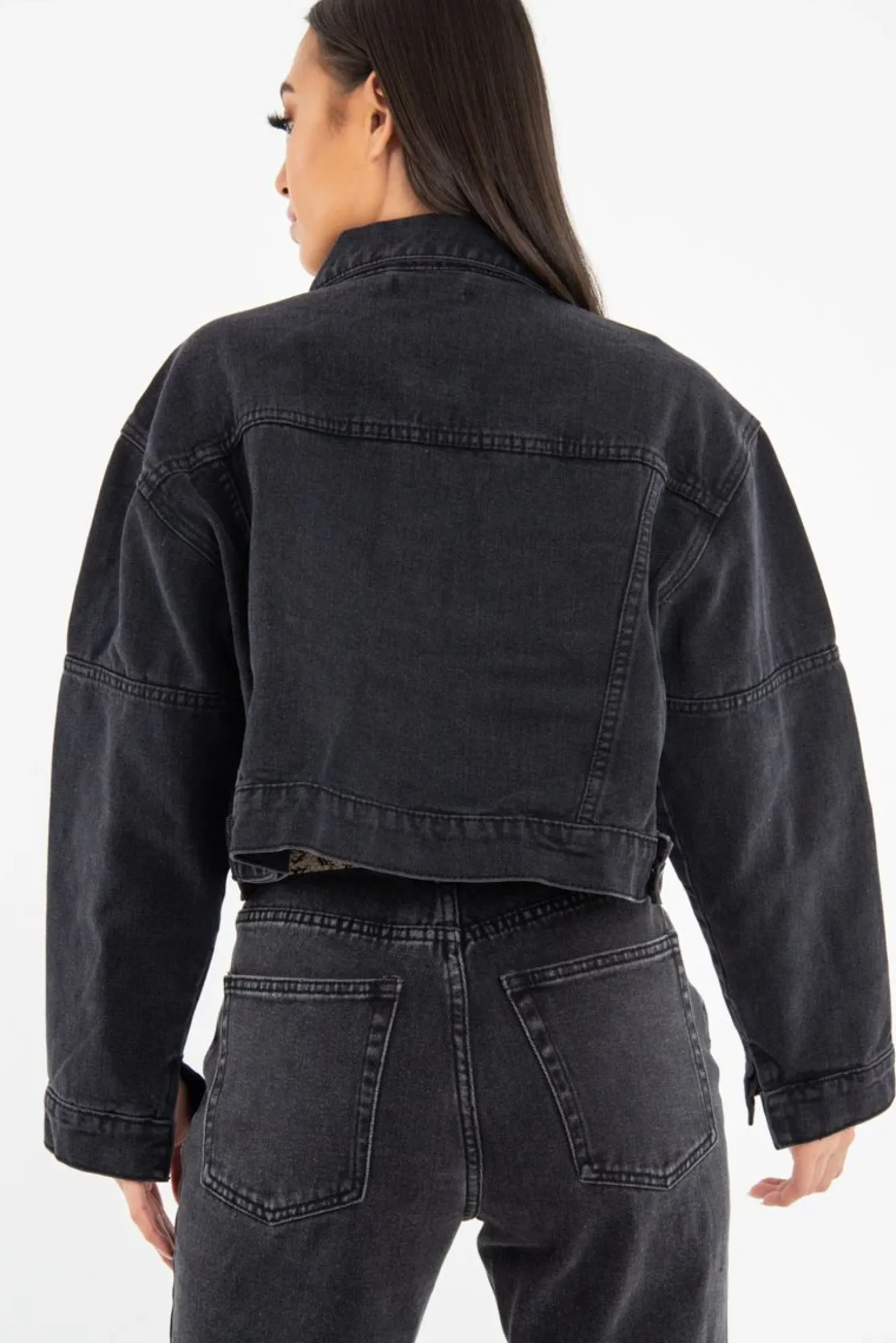 Rebellious Fashion Washed Black Crop Denim Jacket - Nianna