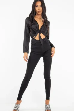 Rebellious Fashion Washed Black High Waist Skinny Fit Denim Jeans - Anatalia
