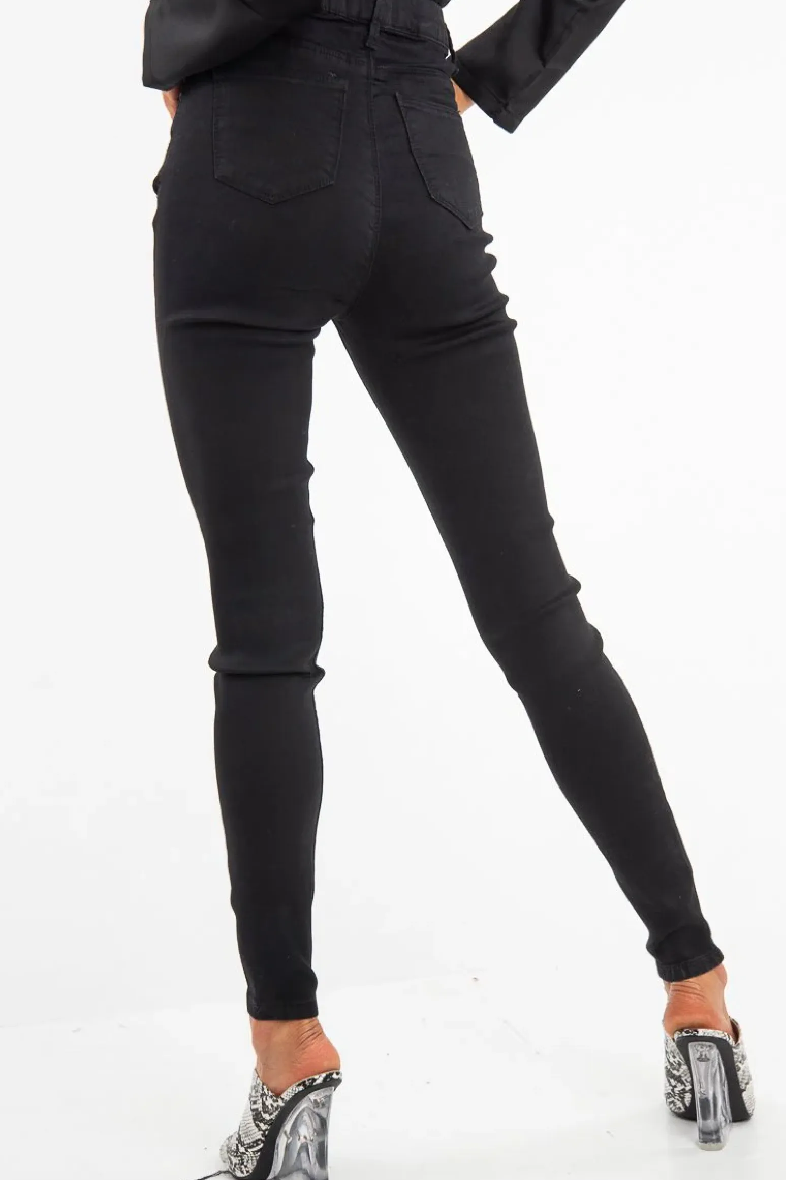 Rebellious Fashion Washed Black High Waist Skinny Fit Denim Jeans - Anatalia