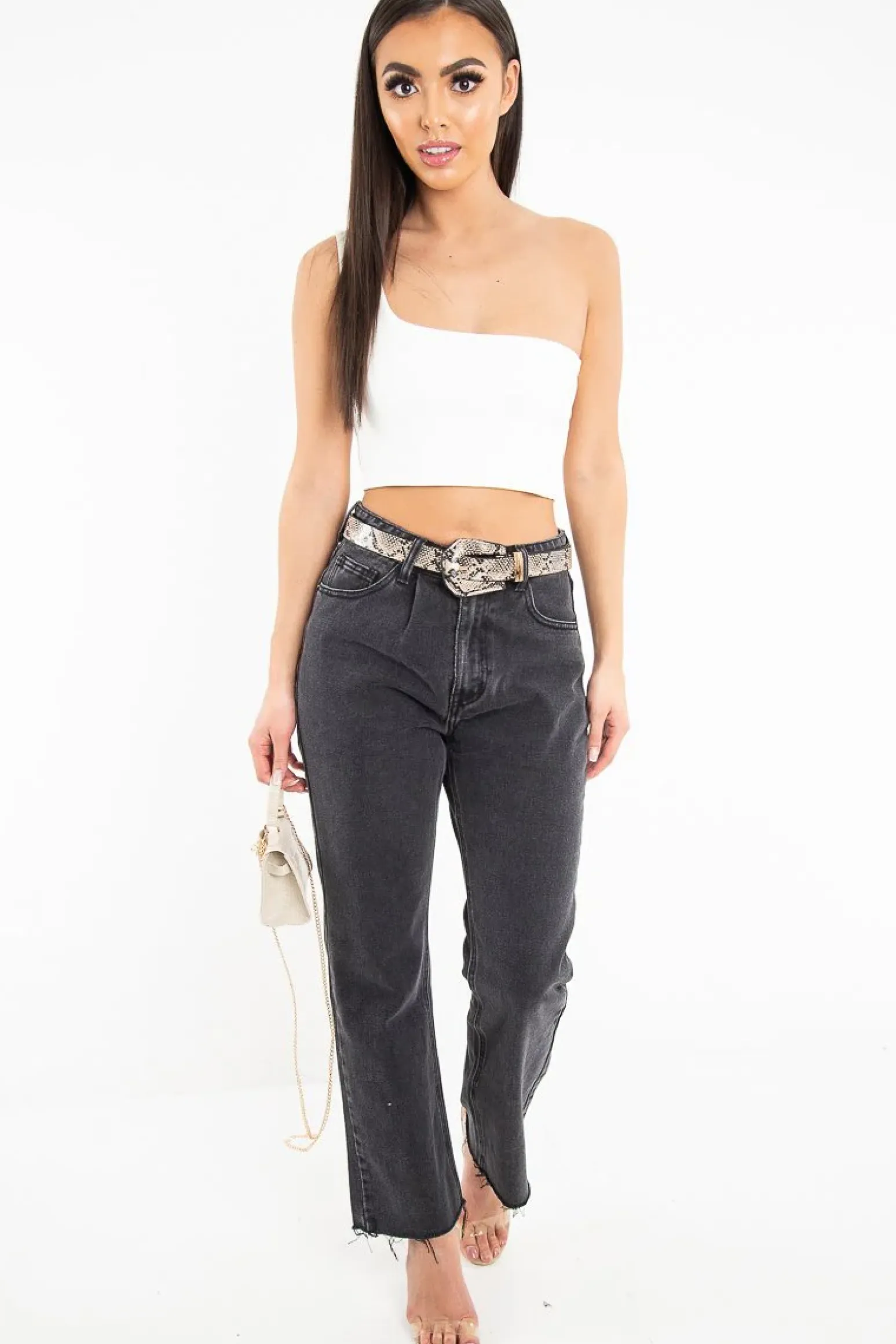 Rebellious Fashion Washed Black Wide Leg Denim Jeans - Annalya