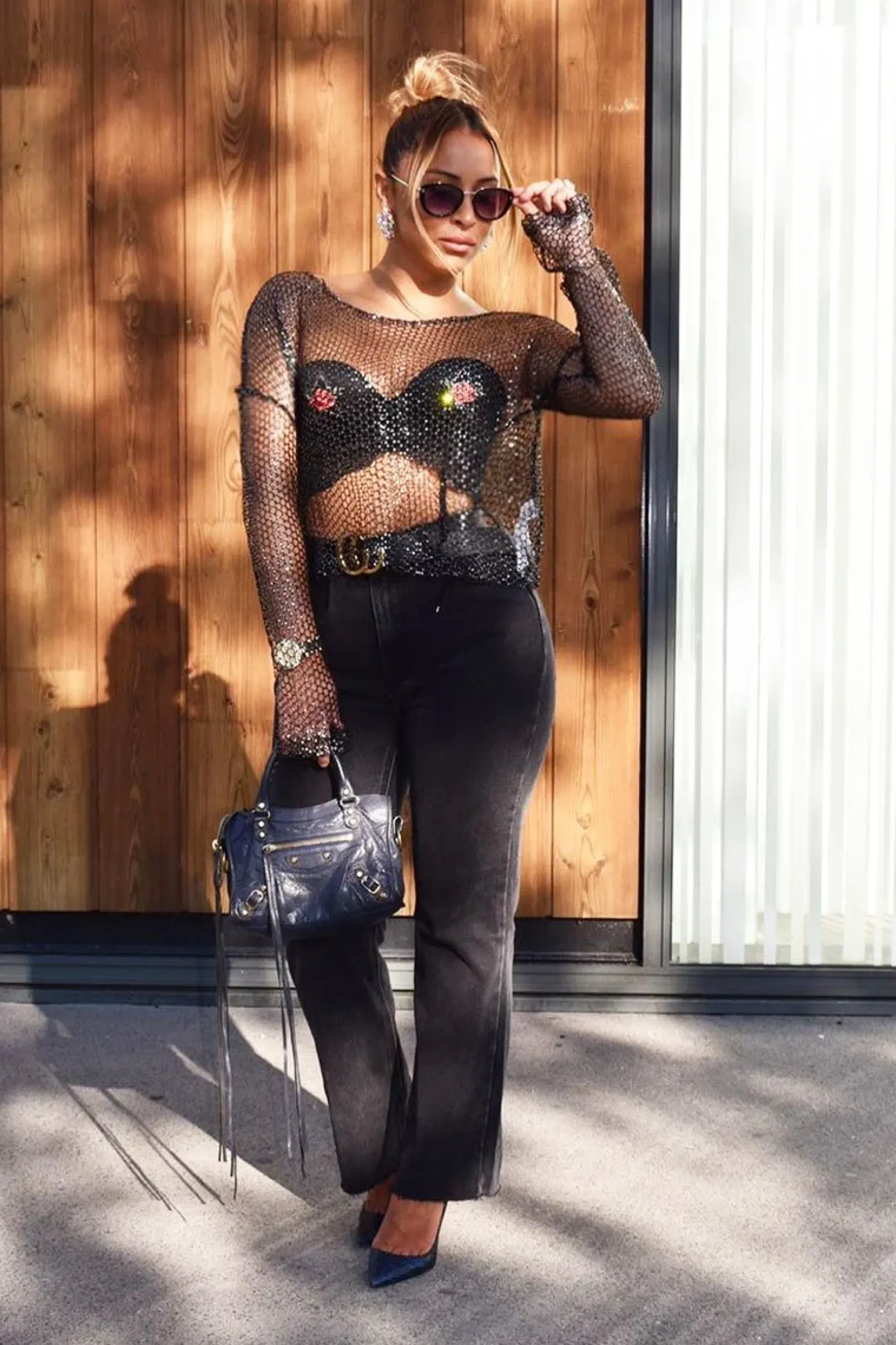 Rebellious Fashion Washed Black Wide Leg Denim Jeans - Annalya