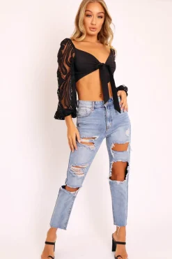 Rebellious Fashion Washed Blue Distressed Jeans - Gilly