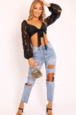 Rebellious Fashion Washed Blue Distressed Jeans - Gilly