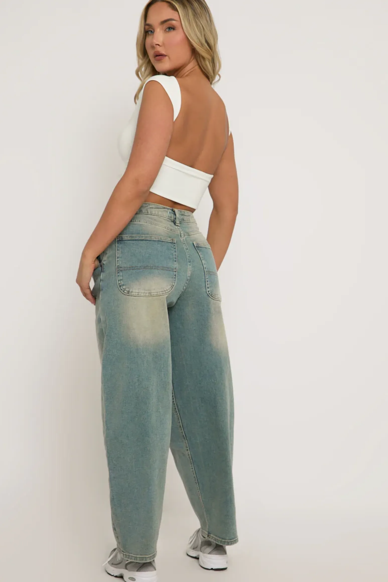 Rebellious Fashion Washed Blue Stretch Balloon Jeans - Tabitha