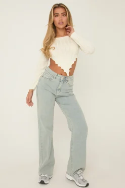 Rebellious Fashion Washed Blue Stretch Frayed Hem Jeans - Scarlett