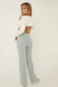 Rebellious Fashion Washed Blue Stretch Frayed Hem Jeans - Scarlett