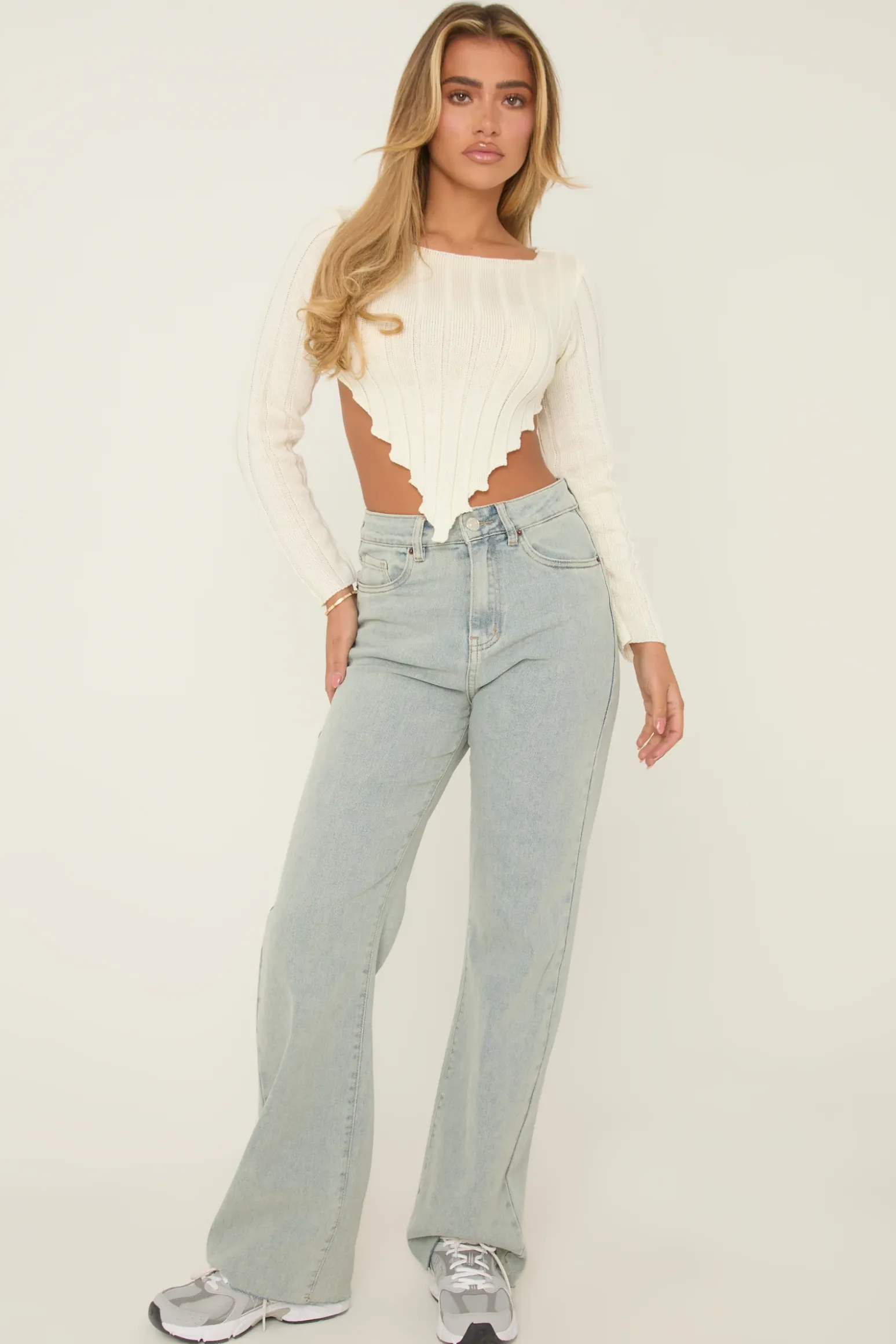 Rebellious Fashion Washed Blue Stretch Frayed Hem Jeans - Scarlett