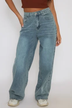Rebellious Fashion Washed Blue Wide Leg Jeans - Lilla