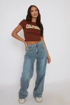Rebellious Fashion Washed Blue Wide Leg Jeans - Lilla
