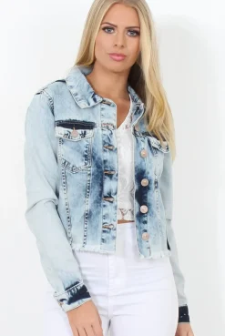 Rebellious Fashion Washed Denim Crop Jacket - Laura