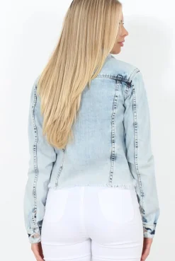 Rebellious Fashion Washed Denim Crop Jacket - Laura