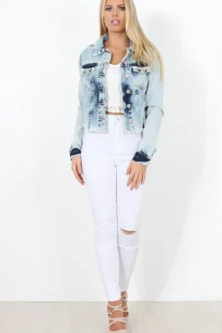 Rebellious Fashion Washed Denim Crop Jacket - Laura