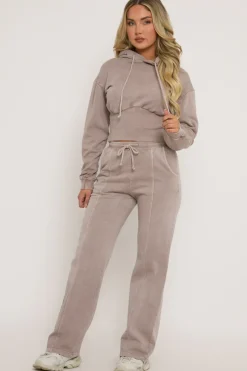 Rebellious Fashion Washed Grey Cinched Waist Hoody and Joggers Loungewear Co-ord Set - Destiny
