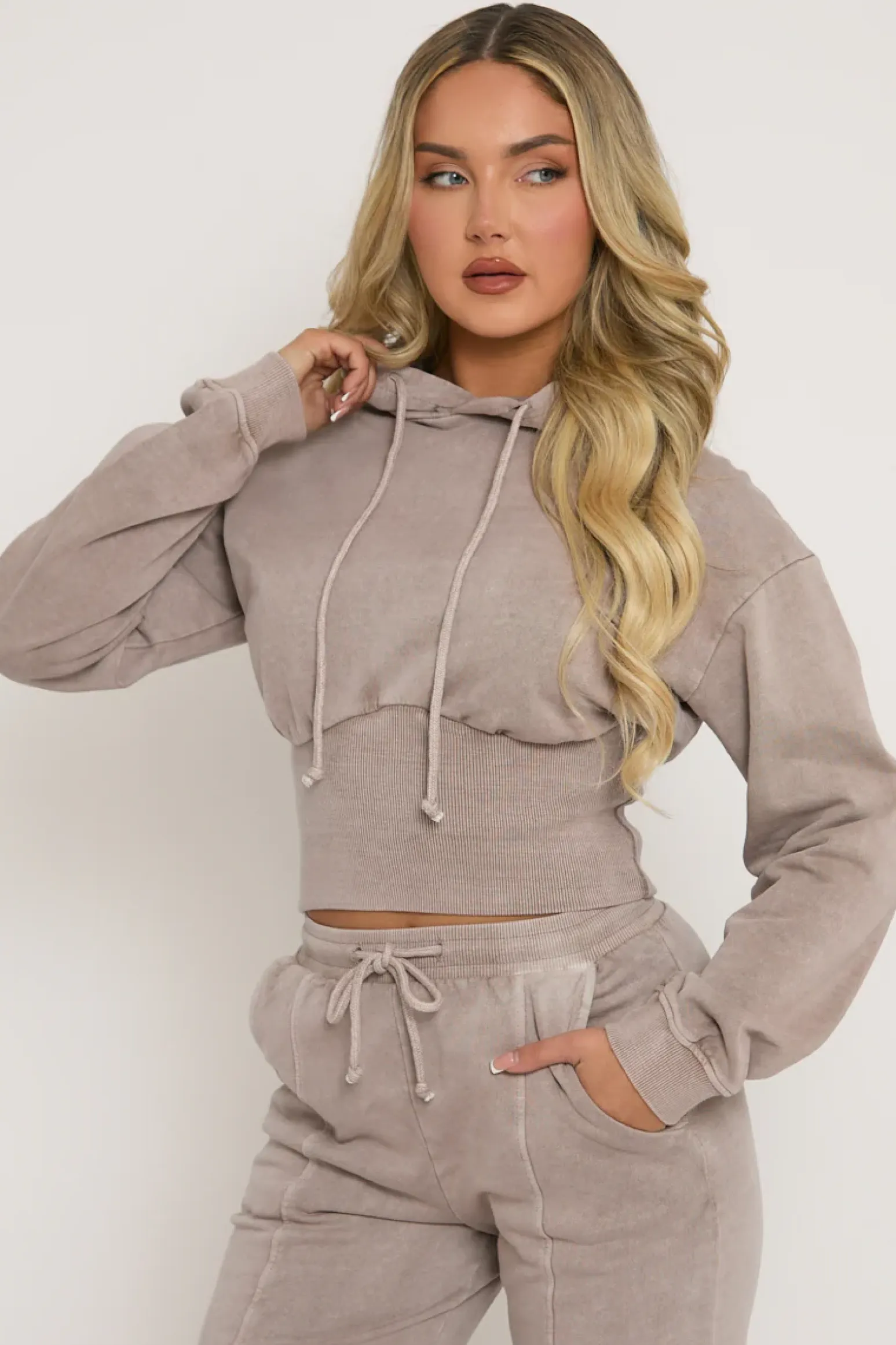 Rebellious Fashion Washed Grey Cinched Waist Hoody and Joggers Loungewear Co-ord Set - Destiny
