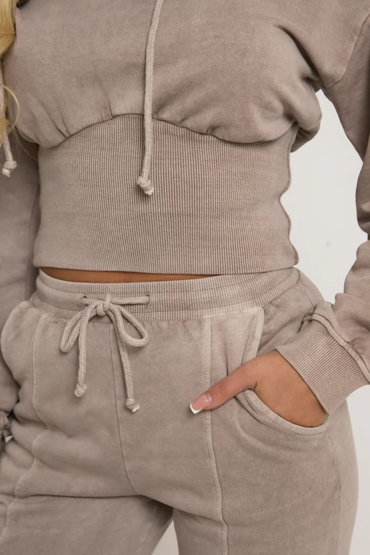 Rebellious Fashion Washed Grey Cinched Waist Hoody and Joggers Loungewear Co-ord Set - Destiny