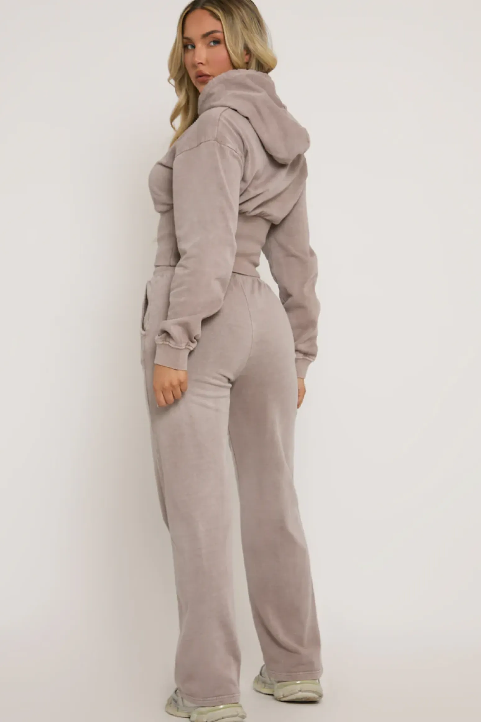 Rebellious Fashion Washed Grey Cinched Waist Hoody and Joggers Loungewear Co-ord Set - Destiny