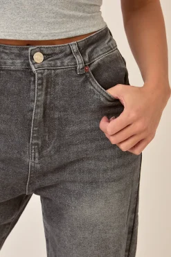Rebellious Fashion Washed Grey Stretch Straight Leg Frayed Hem Jeans - Scarlett