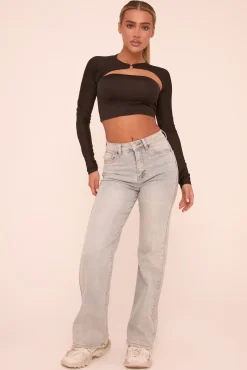 Rebellious Fashion Washed Light Blue Stretch Straight Leg Jeans - Brianna