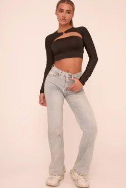 Rebellious Fashion Washed Light Blue Stretch Straight Leg Jeans - Brianna