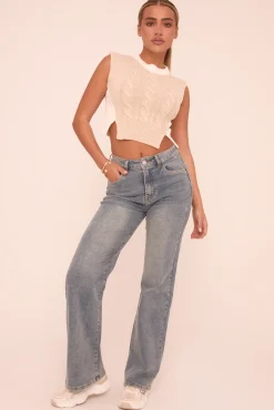 Rebellious Fashion Washed Mid Blue Stretch Straight Leg Jeans - Brianna