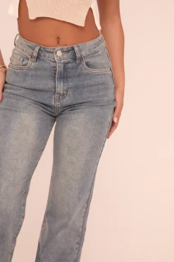 Rebellious Fashion Washed Mid Blue Stretch Straight Leg Jeans - Brianna