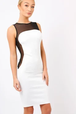 Rebellious Fashion white & Black Mesh Midi Dress - Kirsten