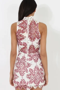 Rebellious Fashion White & Red Crochet V Front Dress - Dacia