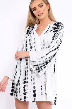 Rebellious Fashion White and Black Tie Dye Smock Dress - Peony