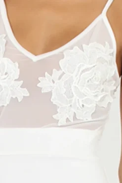 Rebellious Fashion White Applique Mesh Bodycon Dress - Tallulah
