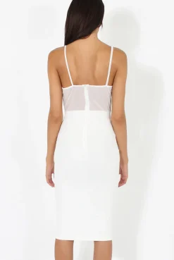 Rebellious Fashion White Applique Mesh Bodycon Dress - Tallulah