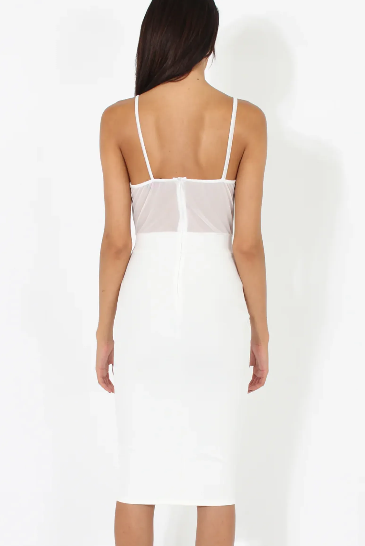 Rebellious Fashion White Applique Mesh Bodycon Dress - Tallulah