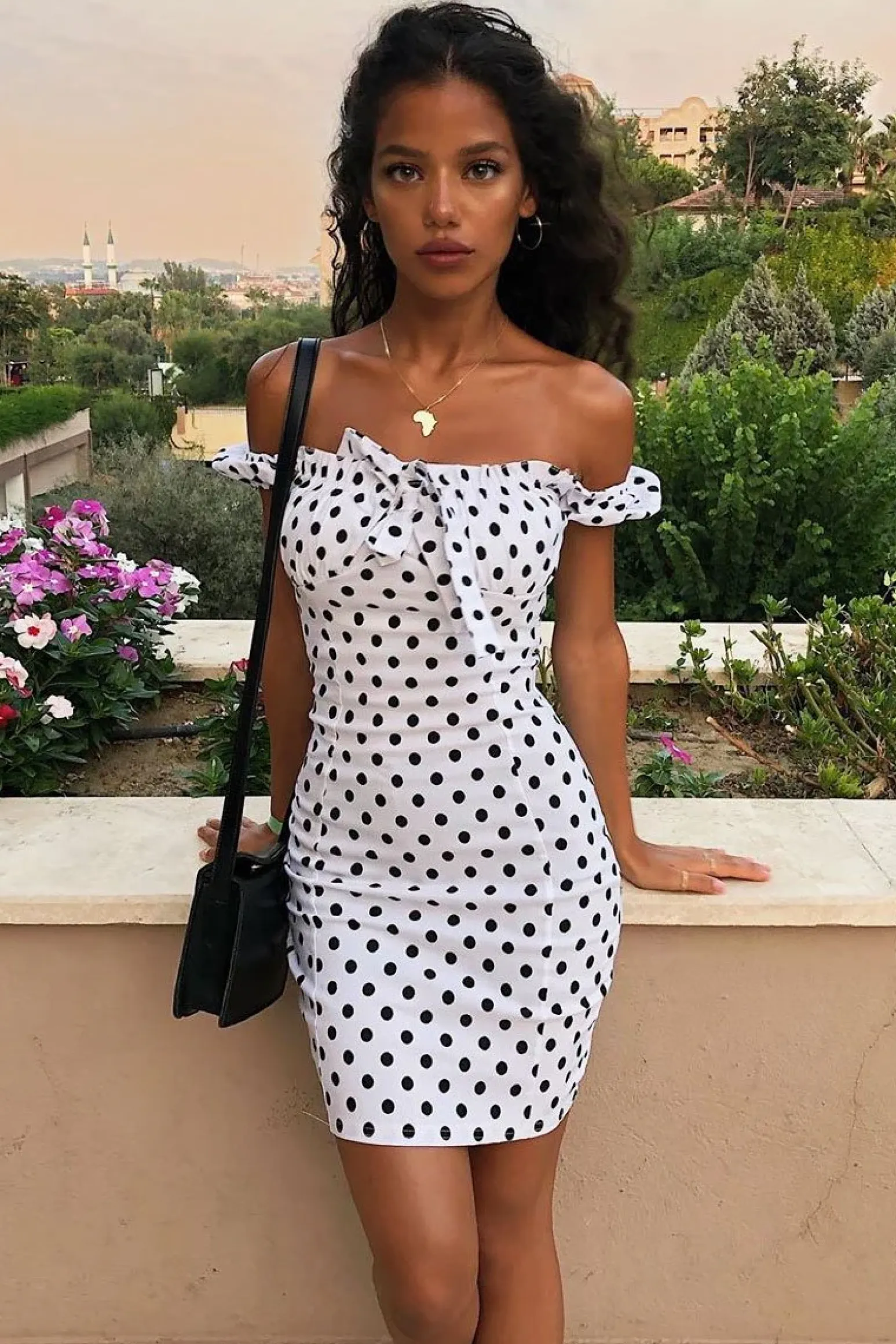 Rebellious Fashion White Black Polka Bardot Milkmaid Dress - Roya