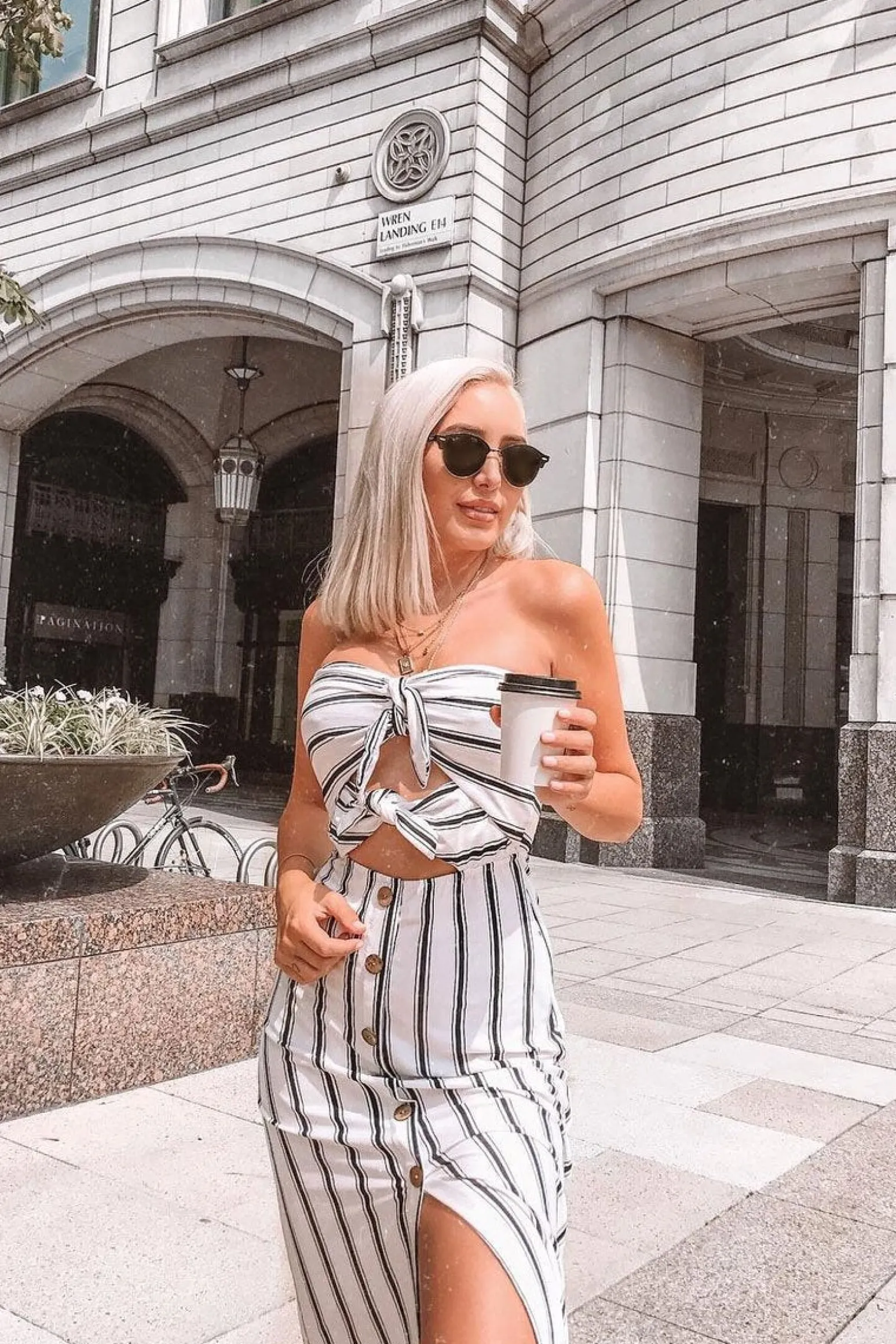 Rebellious Fashion White Black Stripe Bandeau Tie Front Midi Dress - Lodema
